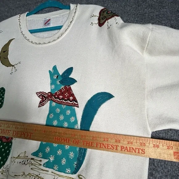 Vintage Southwestern Style Sweatshirt Women Size 2xl All Over Print Coyote Moon - Picture 5 of 11